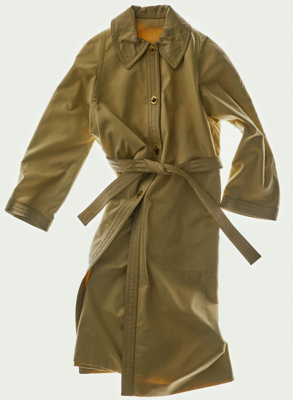 vintage essential brown trench coat on white background