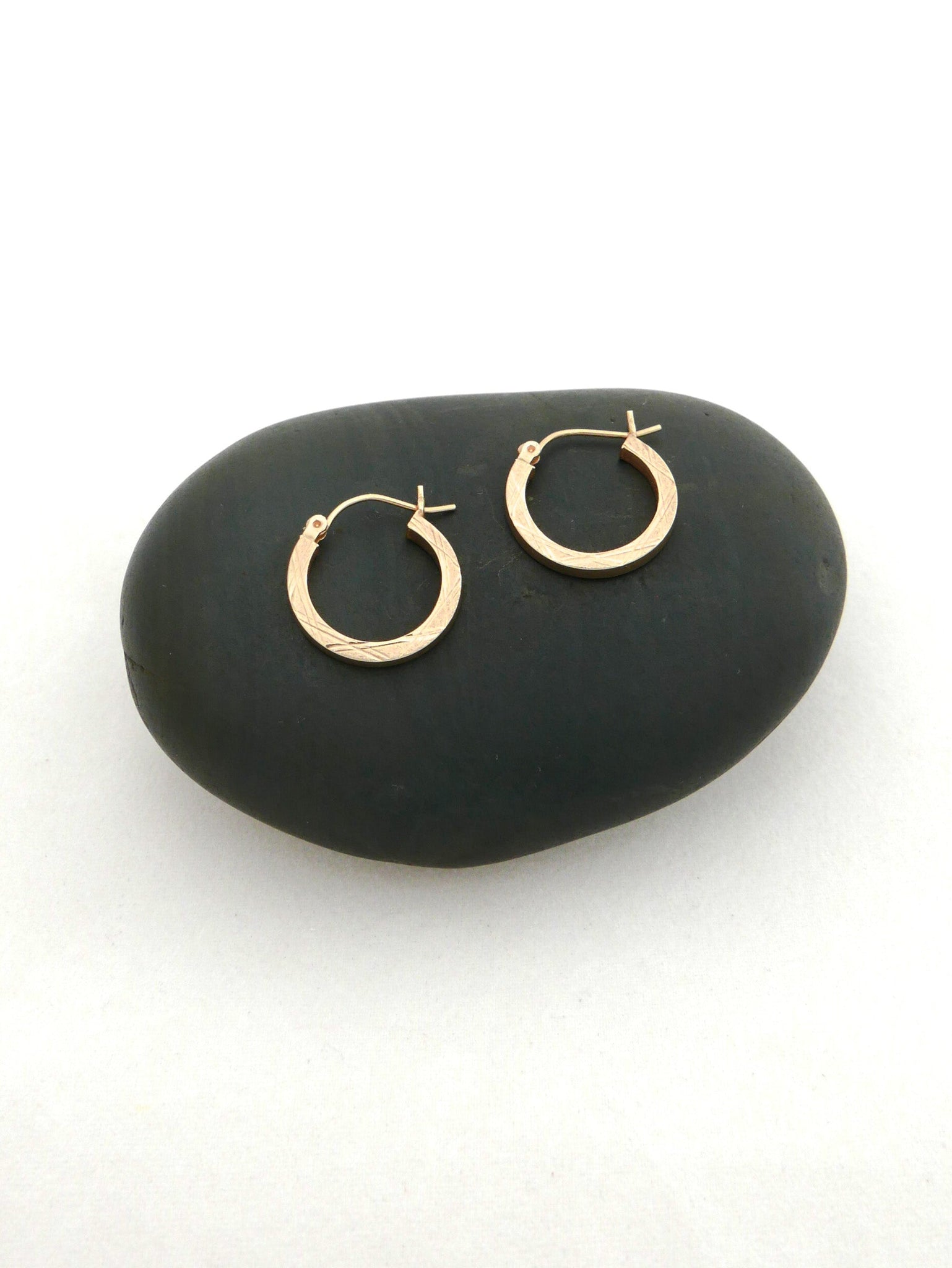 14K Gold Etched Hoop Earrings