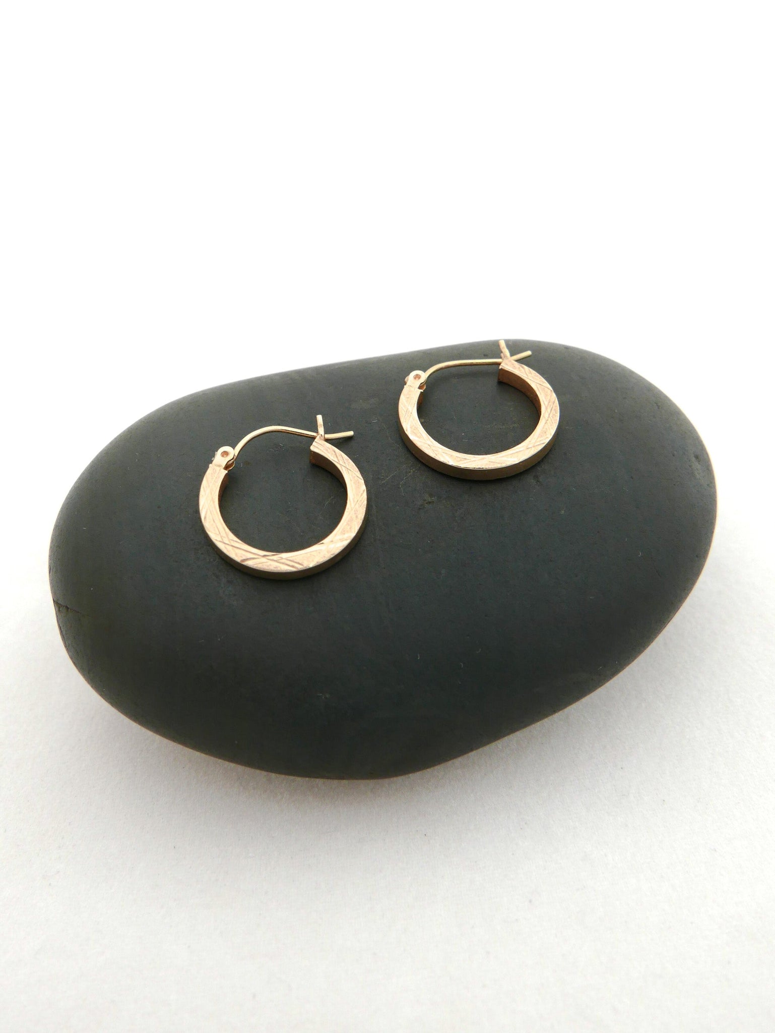 14K Gold Etched Hoop Earrings