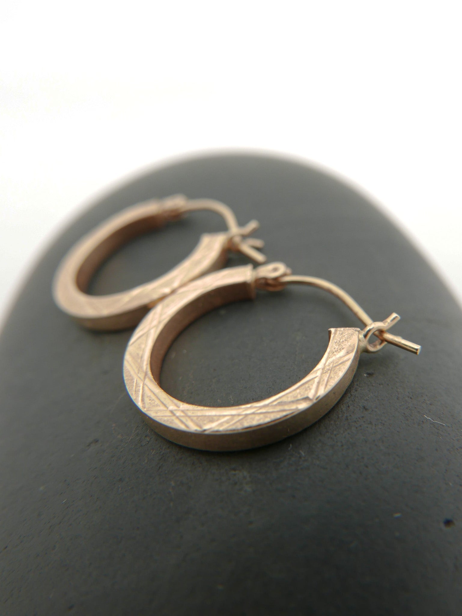 14K Gold Etched Hoop Earrings