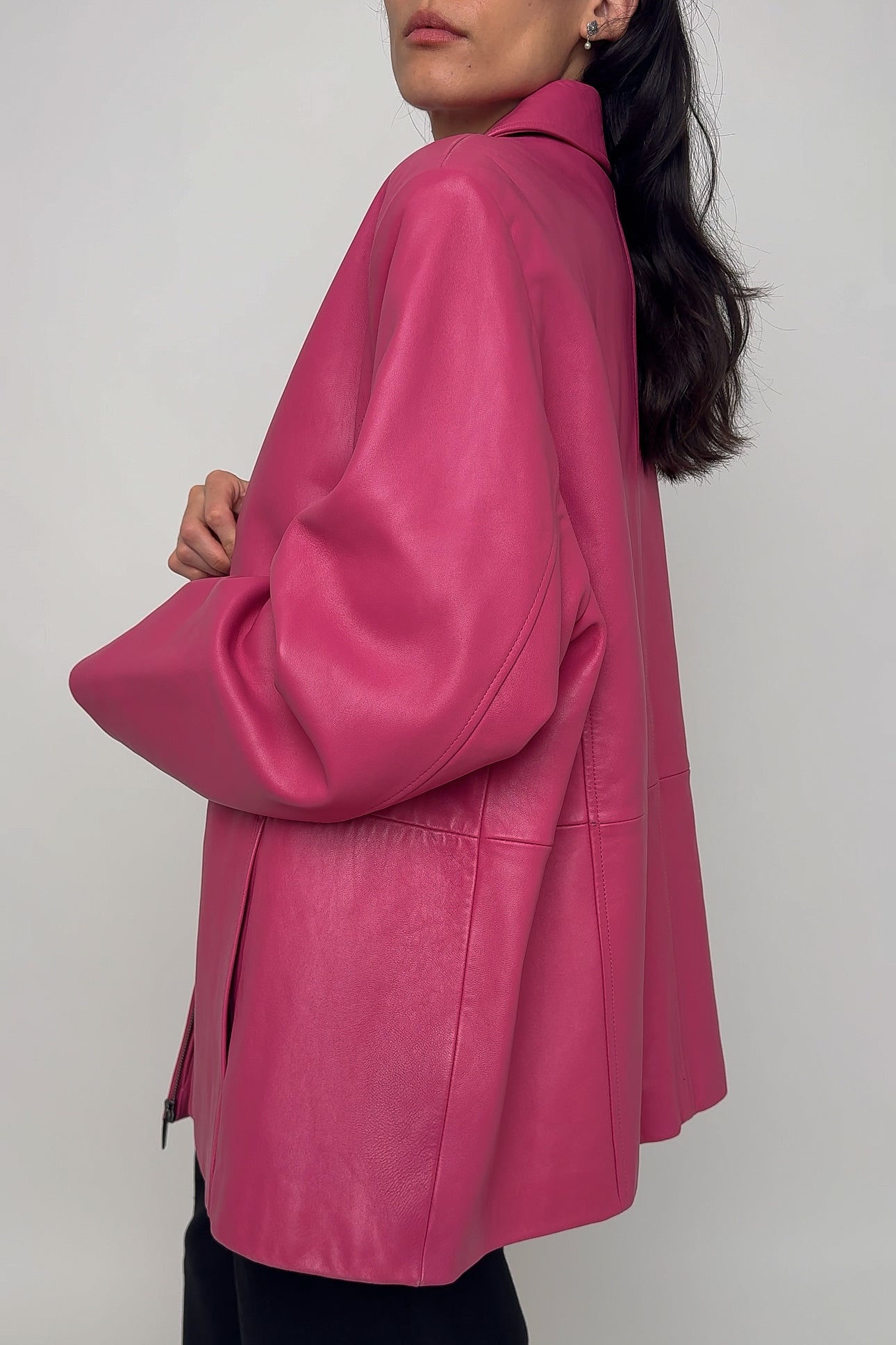 Vintage 90s Hot Pink Leather Zip-Up Jacket