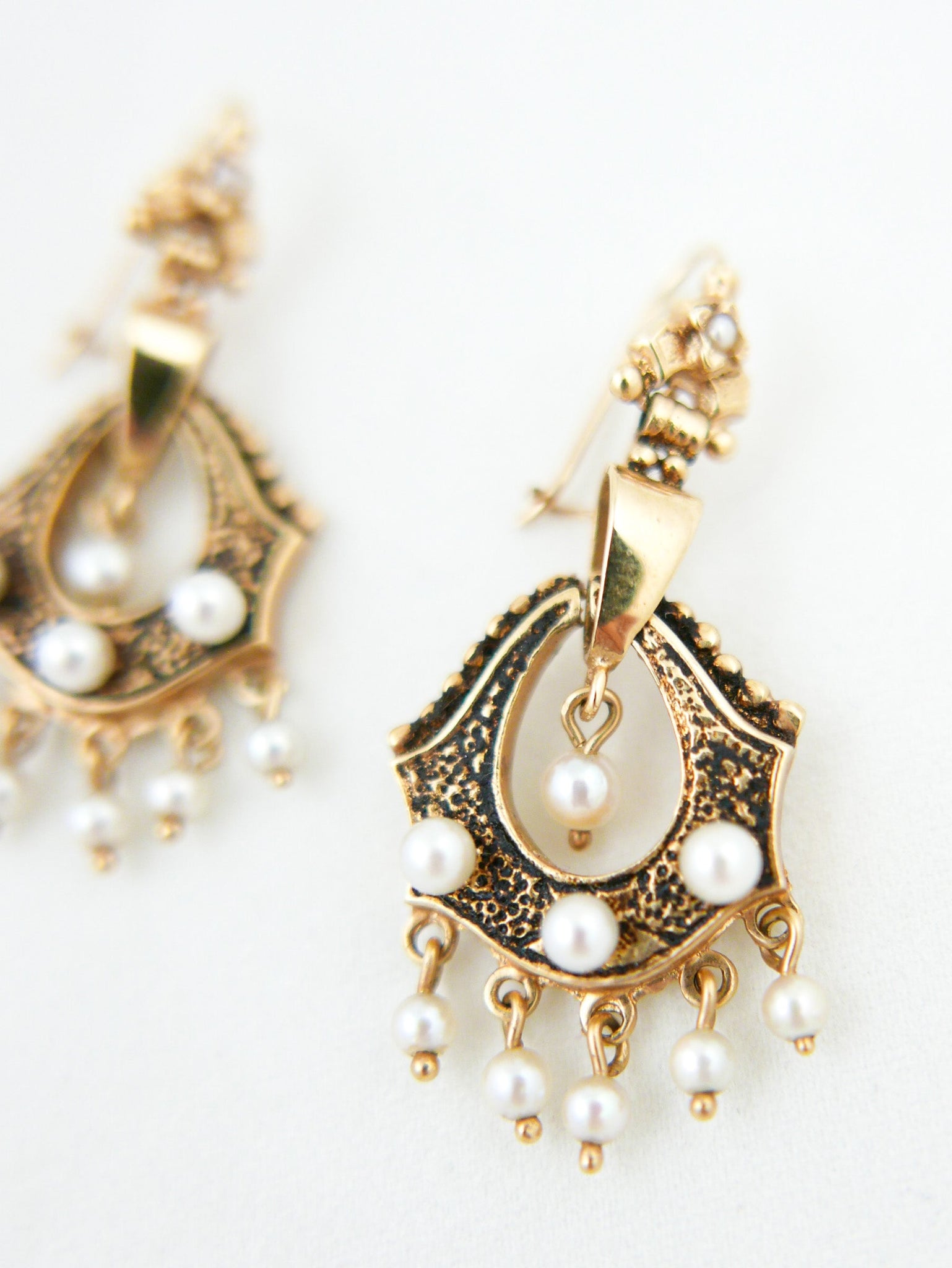 14K Gold & Pearl Victorian Earrings