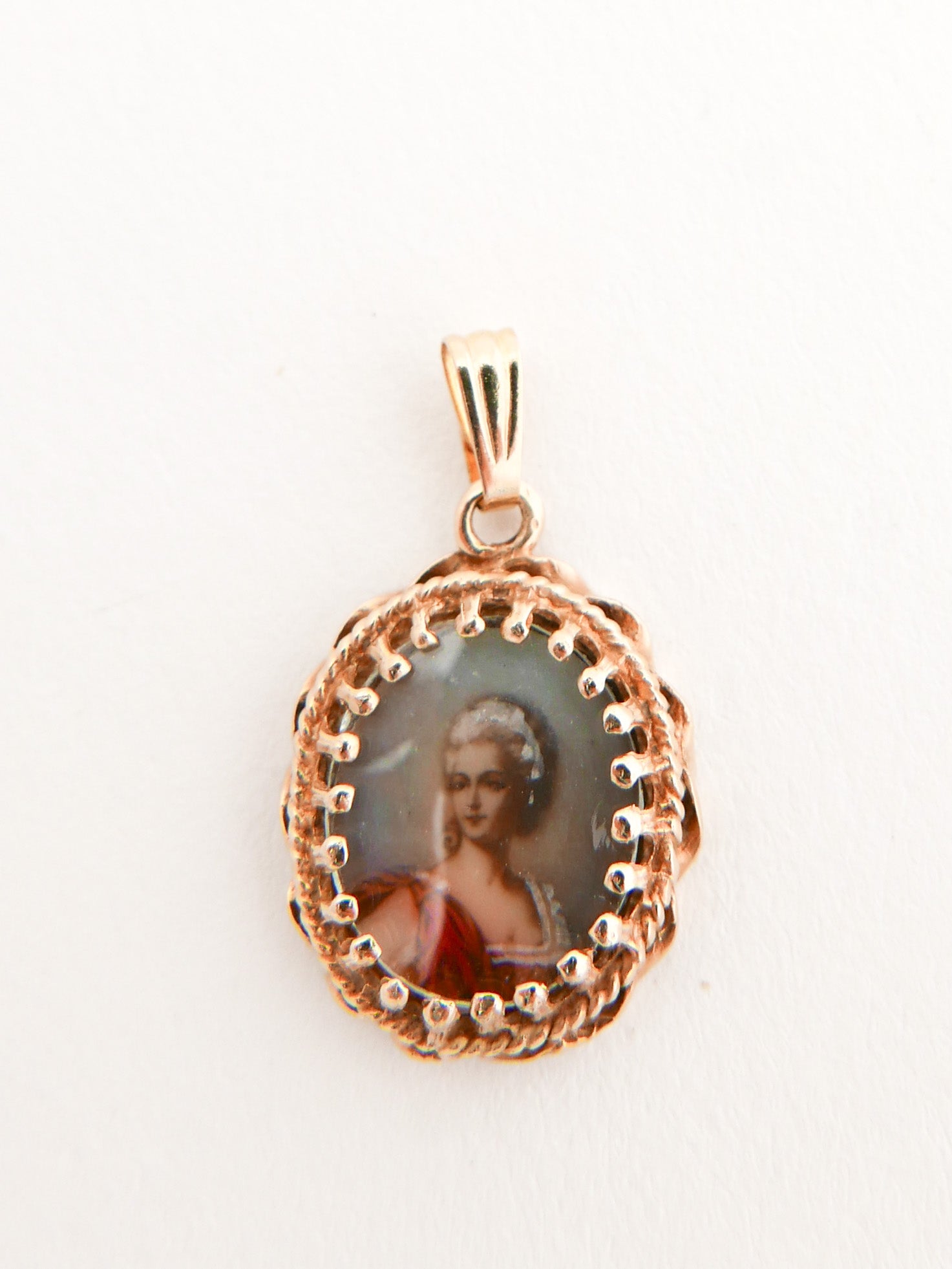 14K Hand Painted Lady Pendant