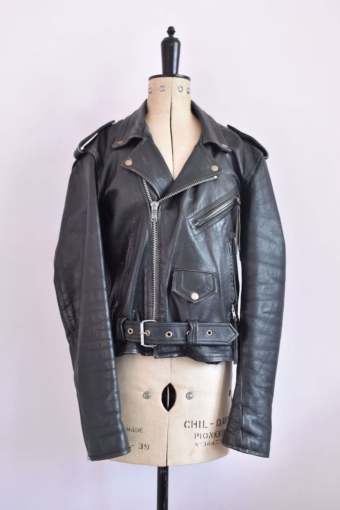 1980s 90s Protech black leather biker jacket