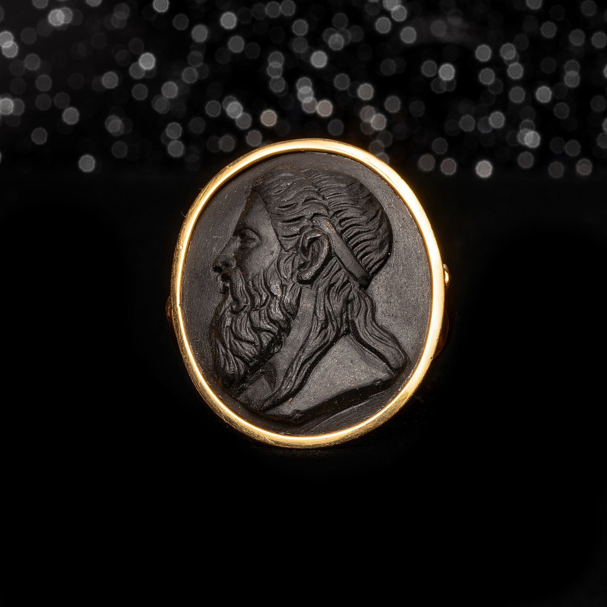 THE FRENCH BLACK LAVA CARVED PORTRAIT RING