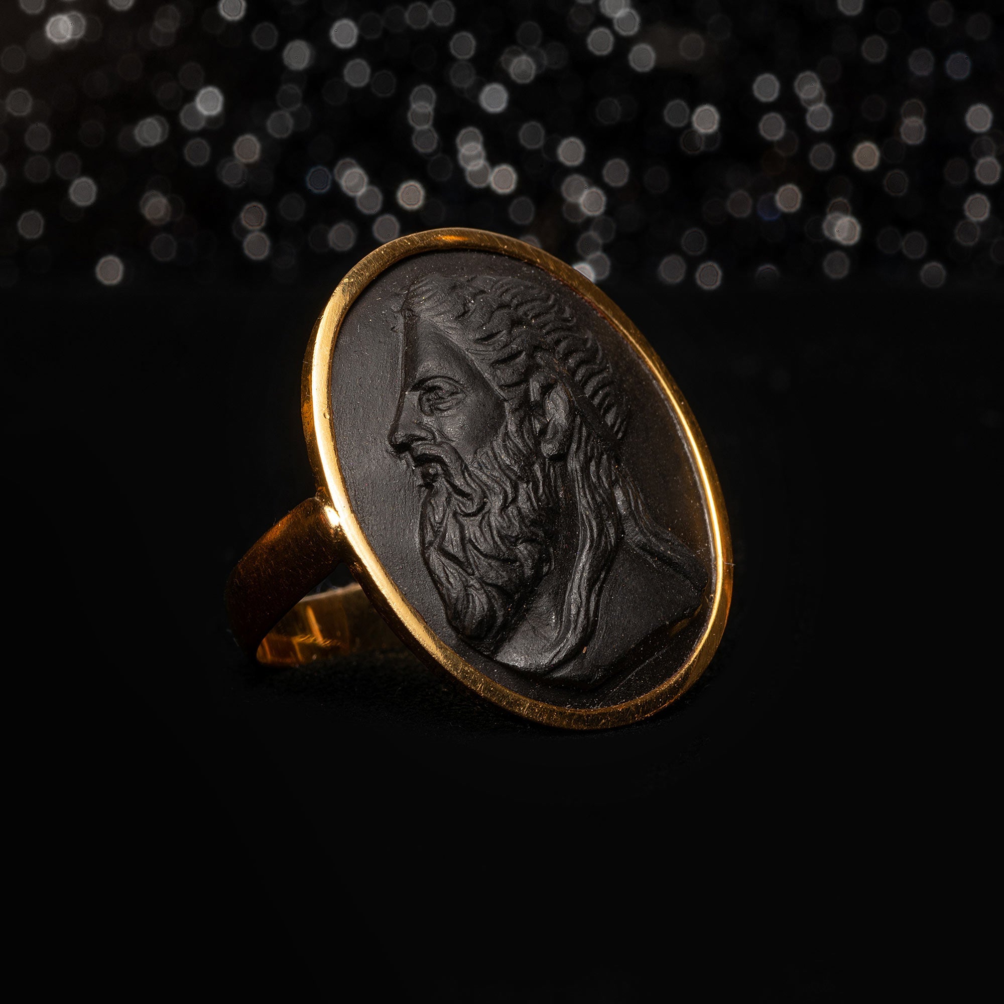 THE FRENCH BLACK LAVA CARVED PORTRAIT RING