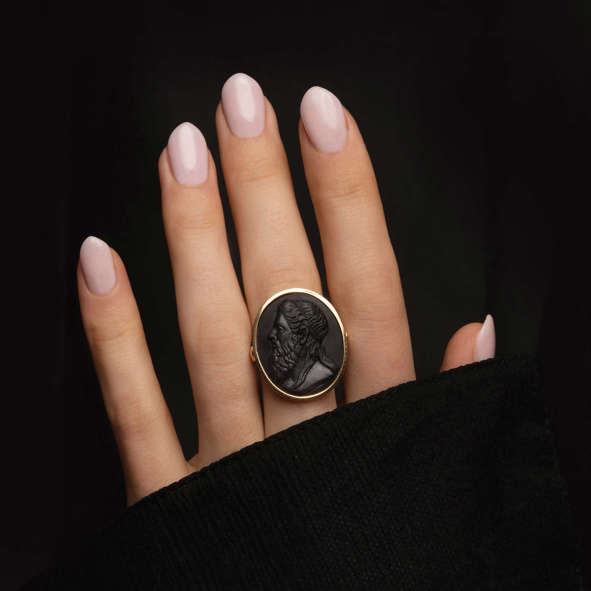 THE FRENCH BLACK LAVA CARVED PORTRAIT RING