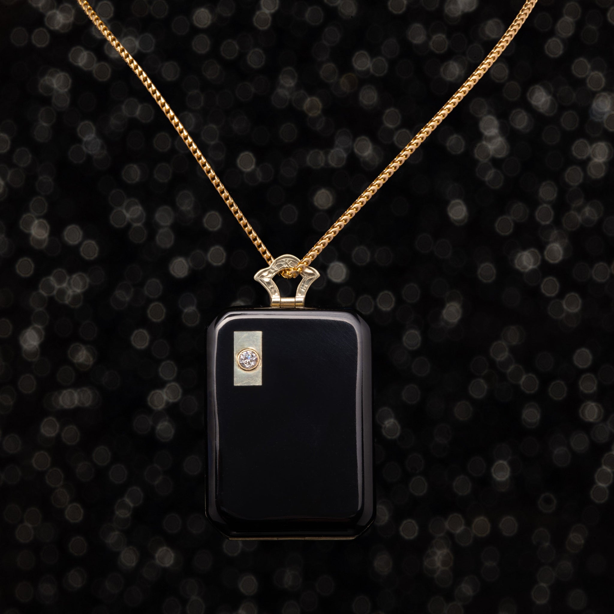 THE DECO BLACK ENAMEL AND DIAMOND LOCKET