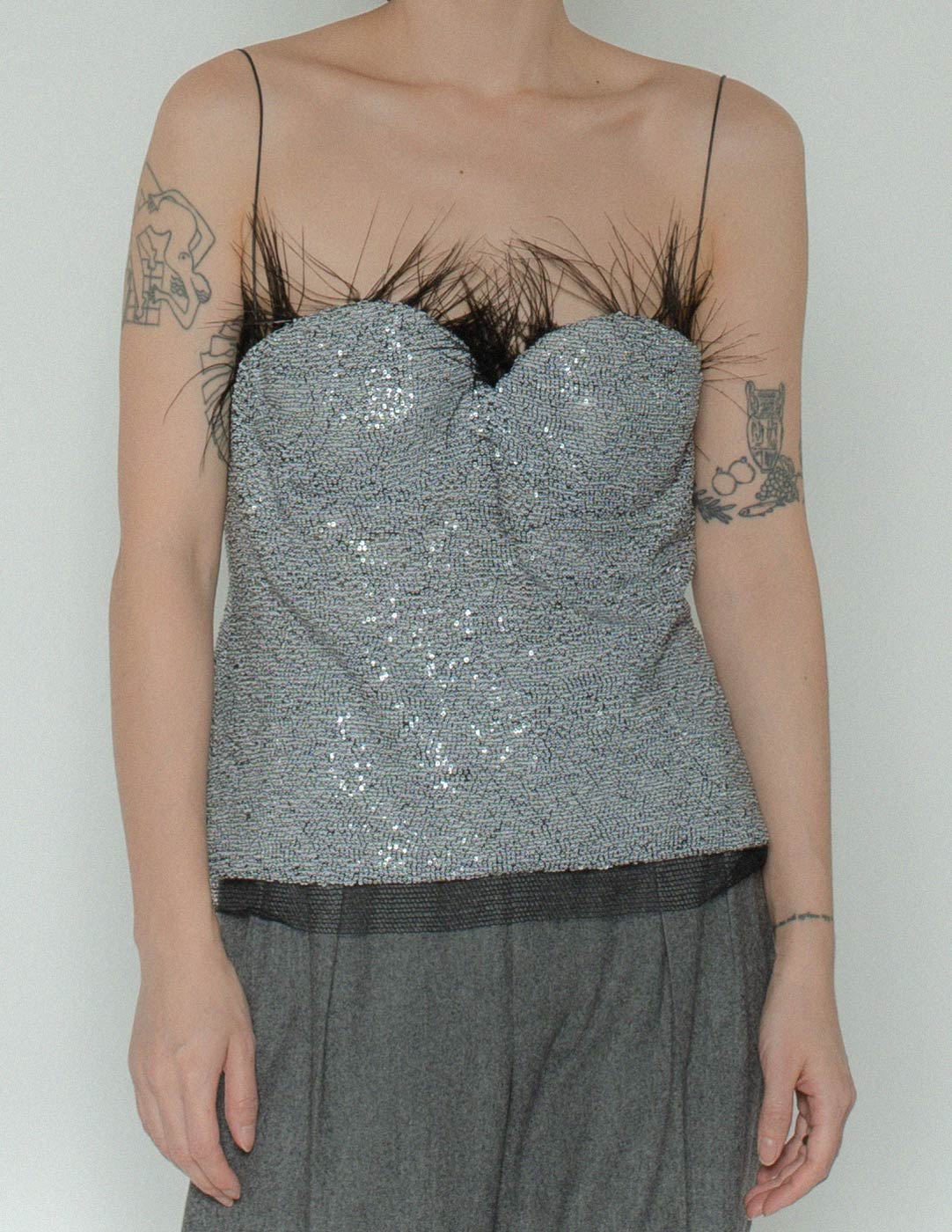 sequins bustier with feather