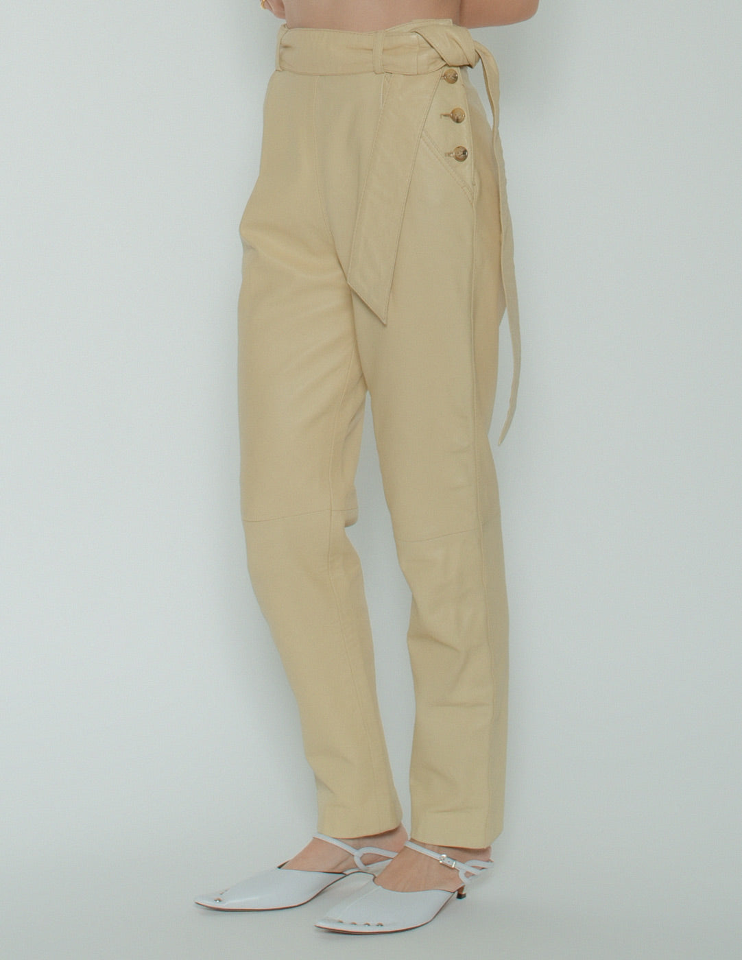 vintage eggnog leather belted trousers