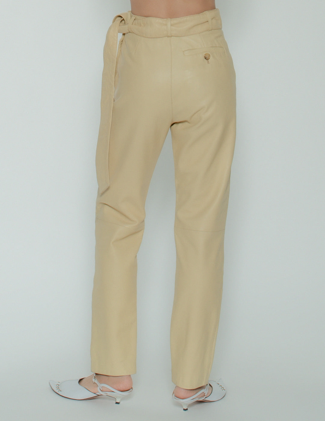 vintage eggnog leather belted trousers