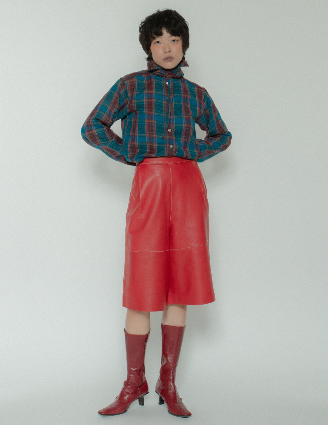 vintage red leather culottes