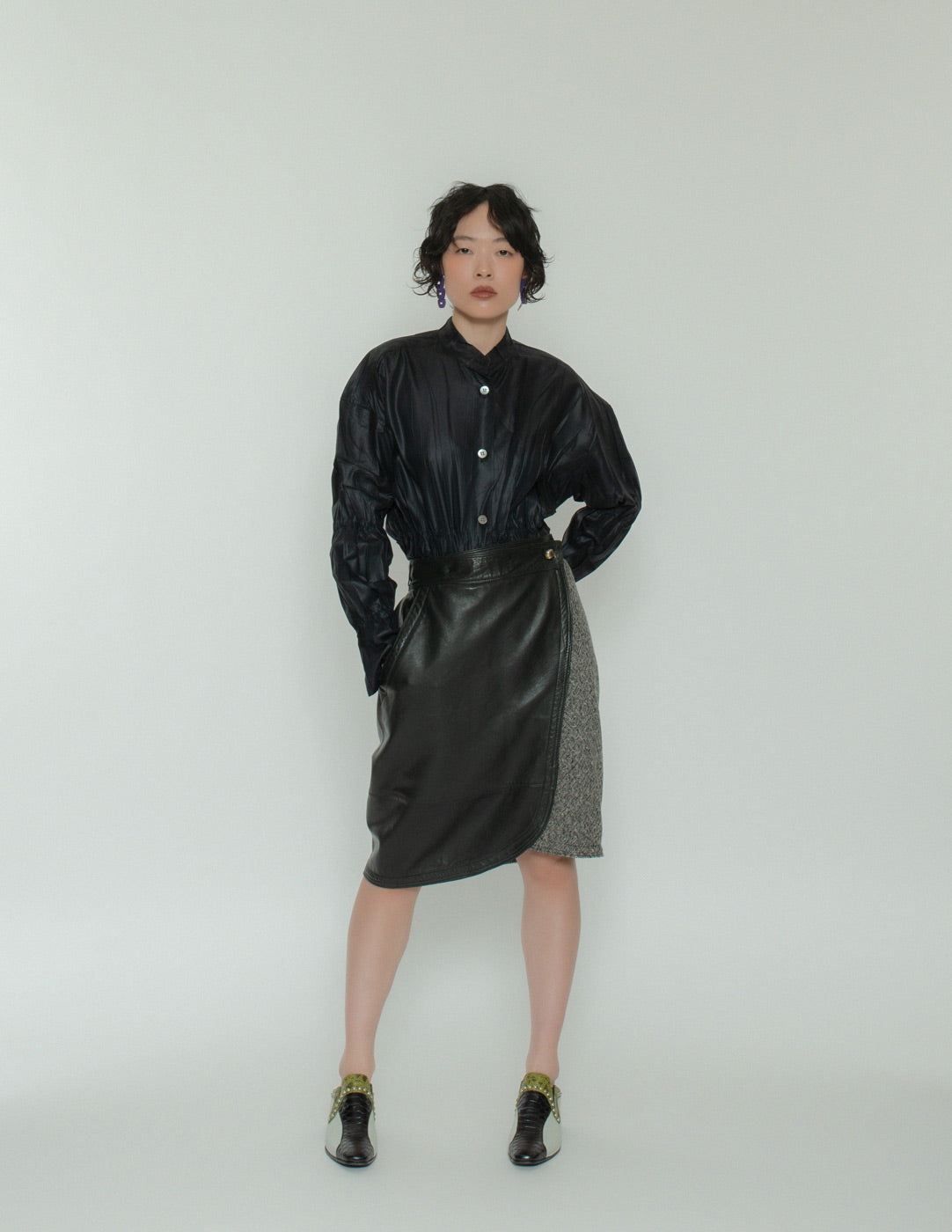 vintage leather and wool wrap skirt