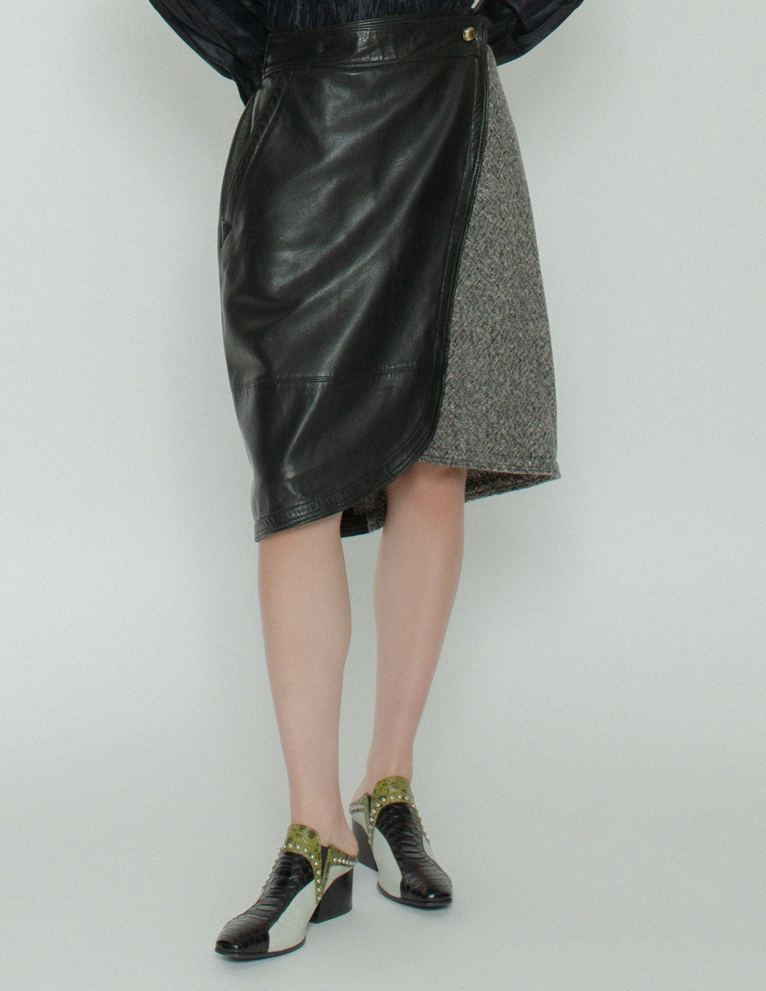 vintage leather and wool wrap skirt