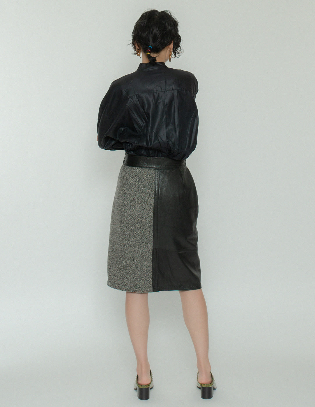 vintage leather and wool wrap skirt