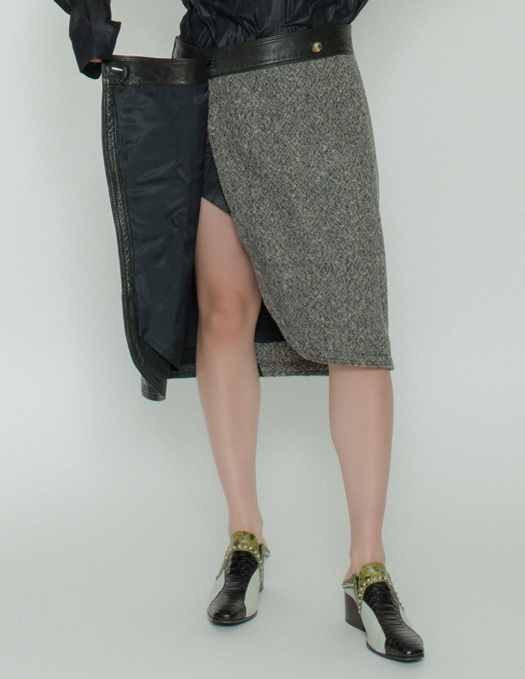 vintage leather and wool wrap skirt