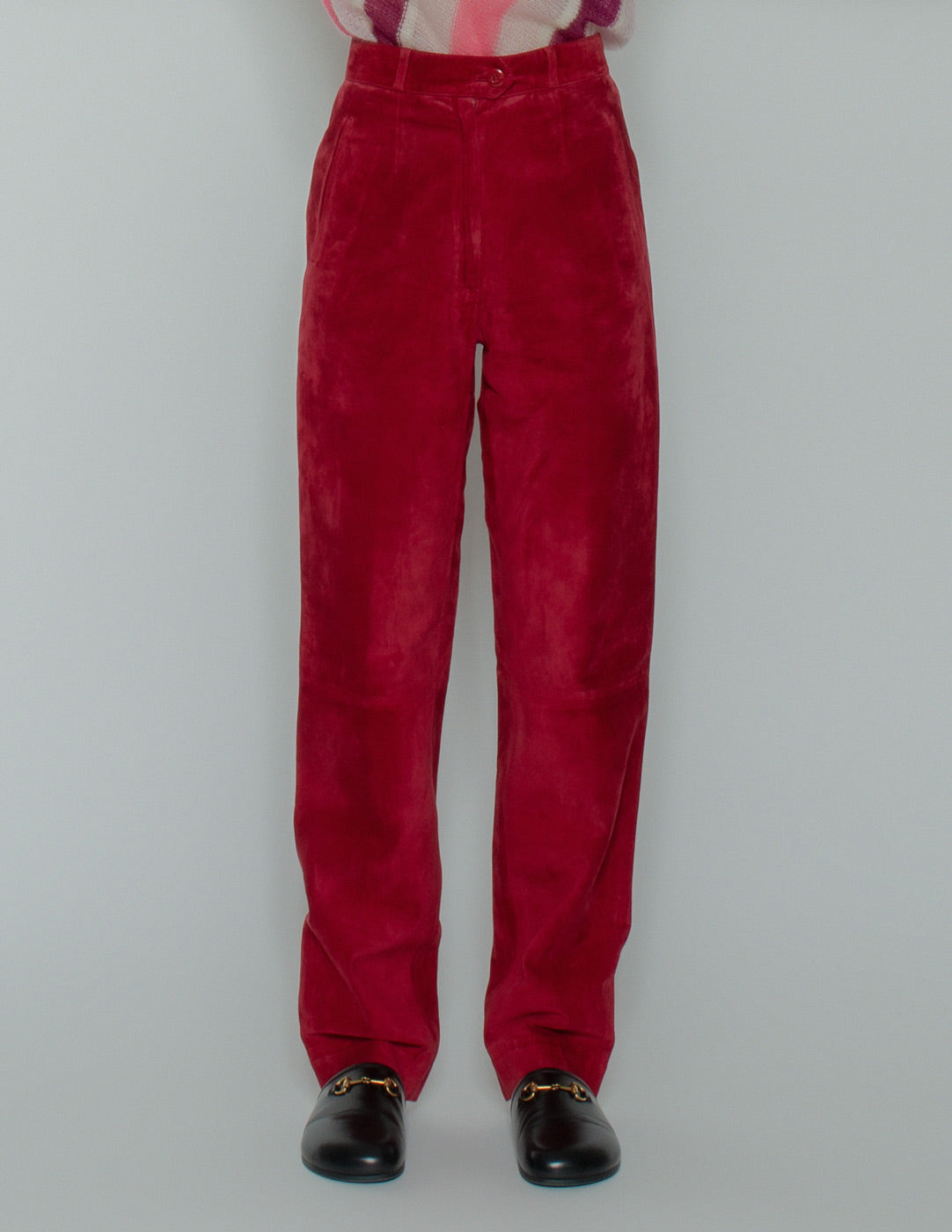 vintage red high waisted suede trousers