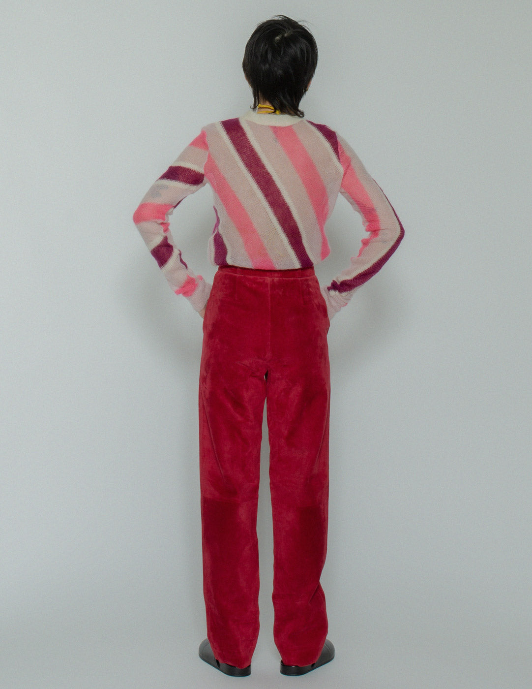 vintage red high waisted suede trousers