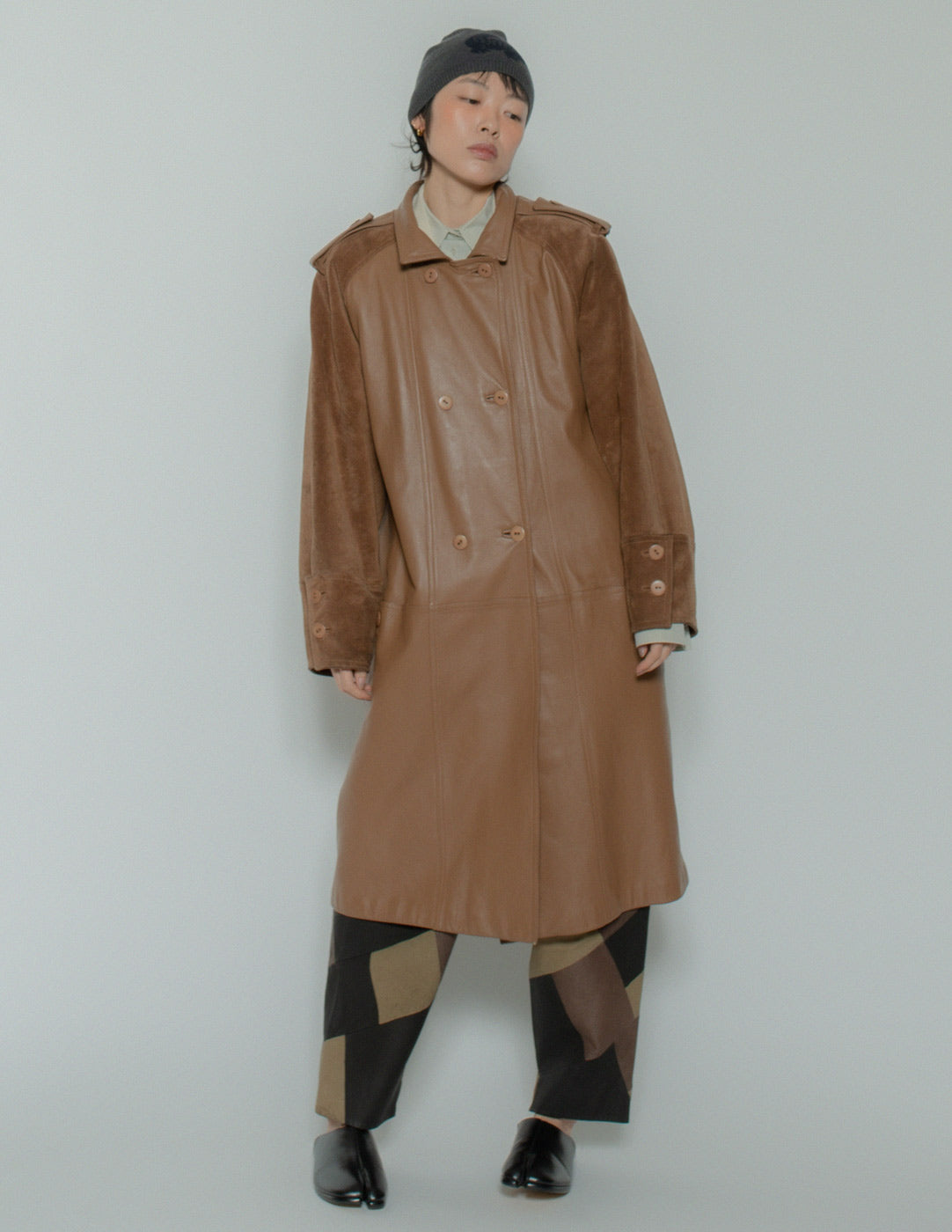 vintage camel suede and leather coat