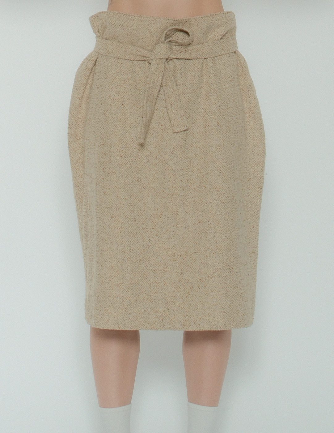 vintage beige tweed skirt with belt