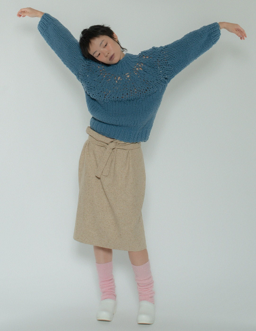 vintage beige tweed skirt with belt