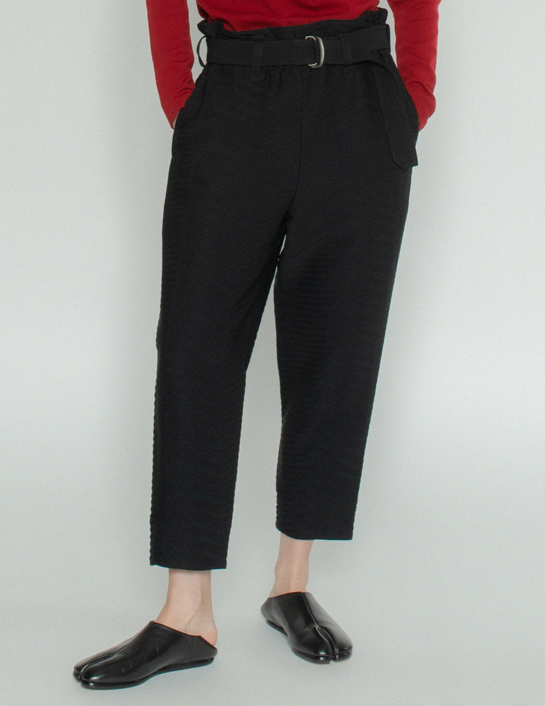 pleated crop trousers