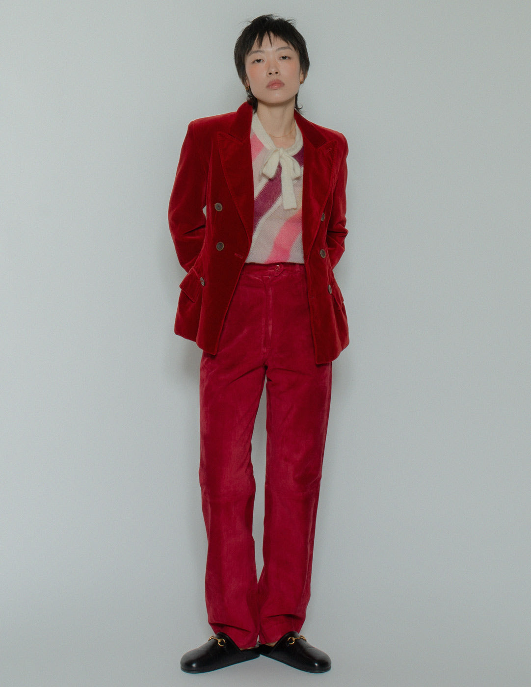 vintage red high waisted suede trousers