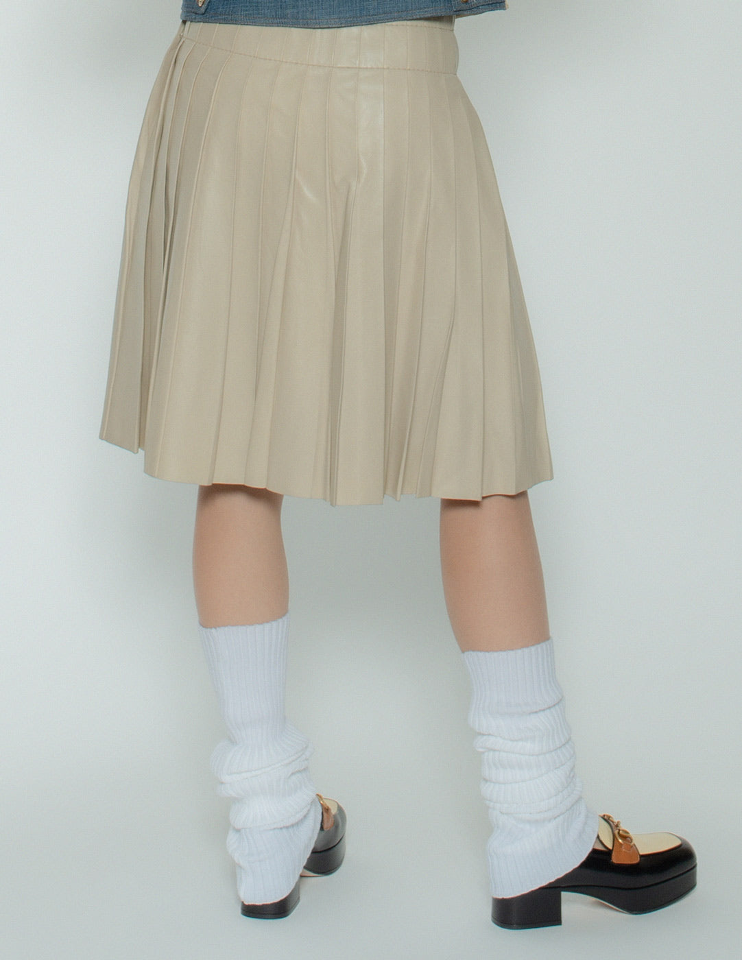 vintage beige pleated leather skirt