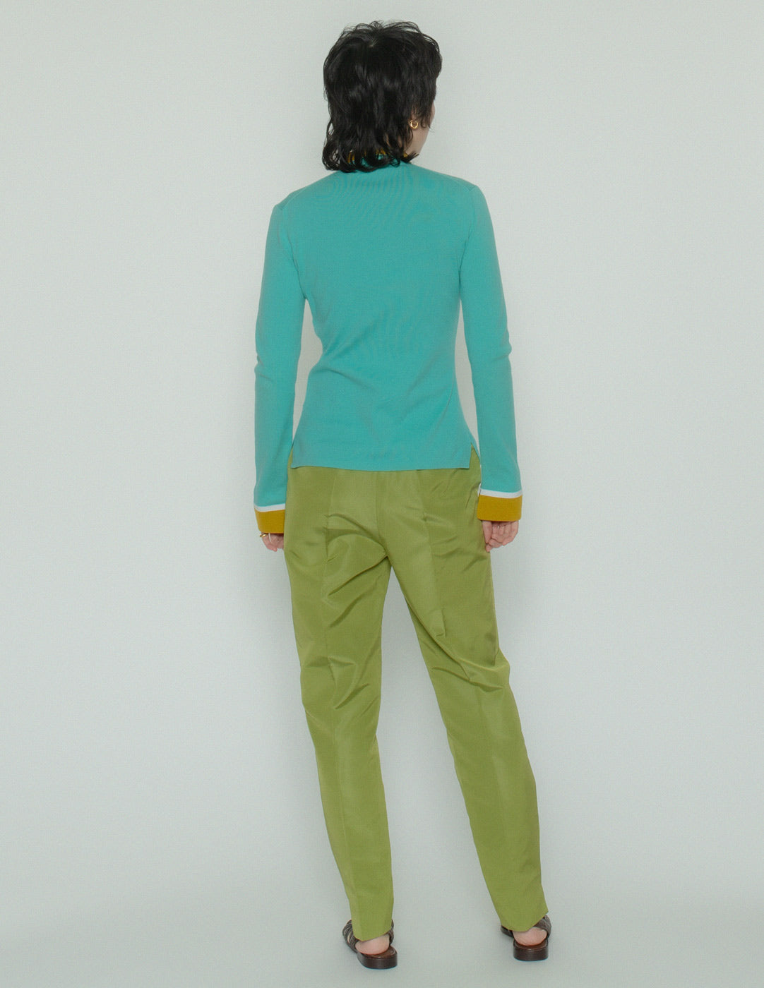 chartreuse green silk trousers