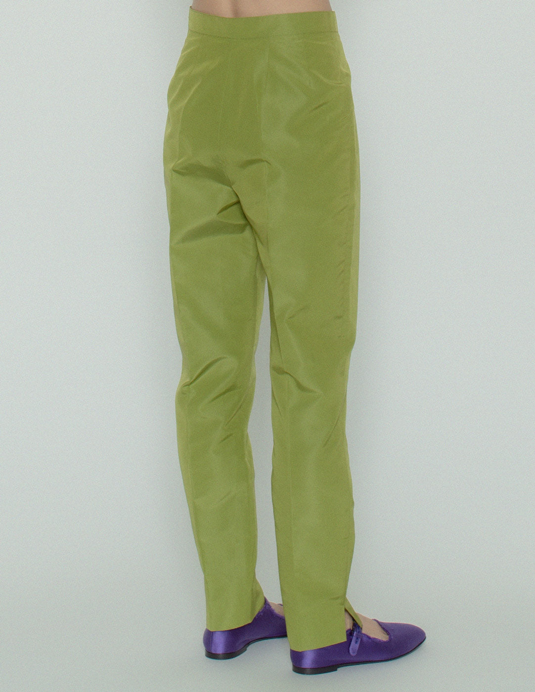 chartreuse green silk trousers