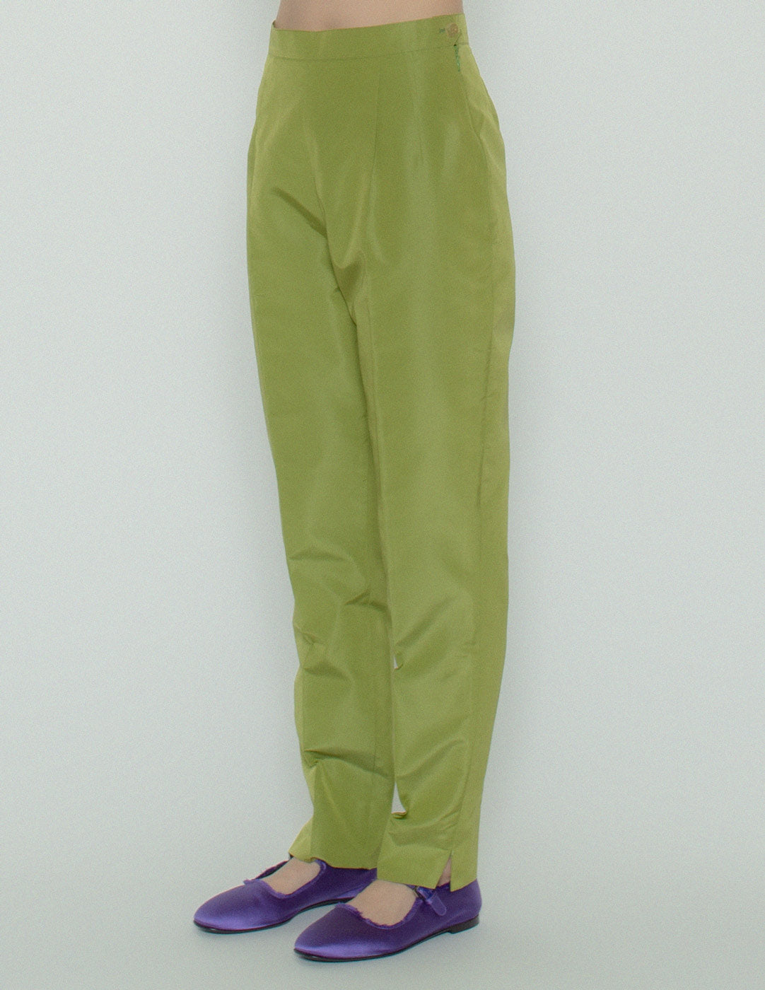 chartreuse green silk trousers