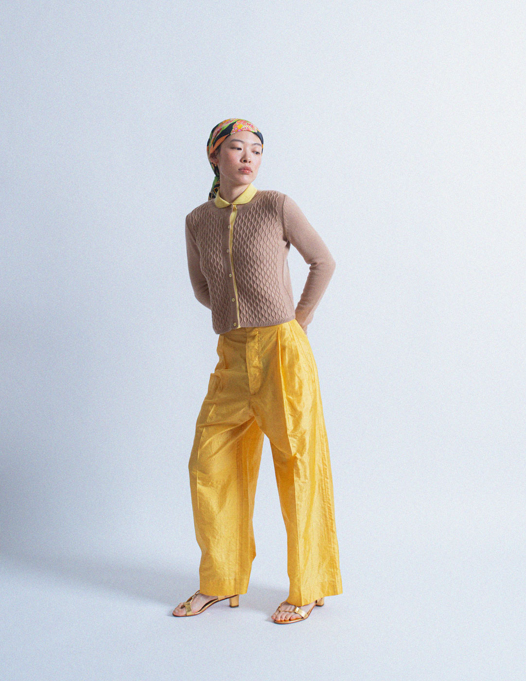 ROMEO GIGLI vintage marigold high waisted silk trousers