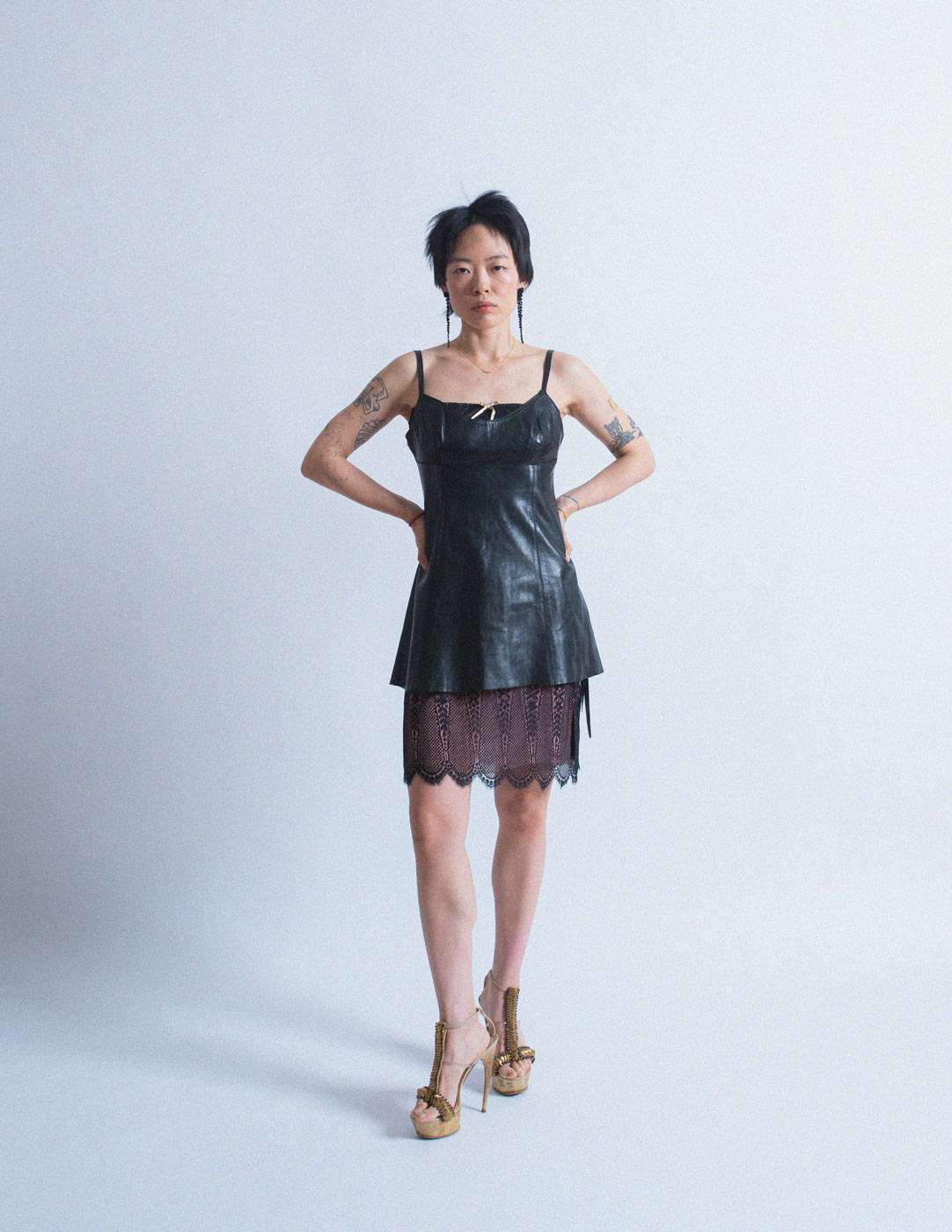 vintage black leather mini dress