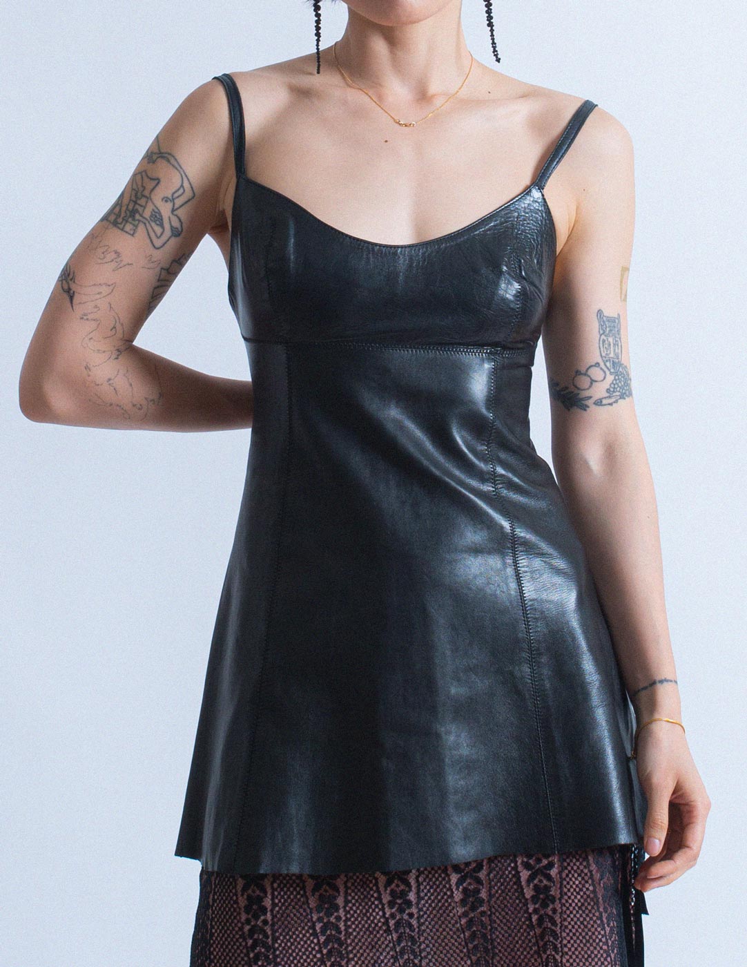 vintage black leather mini dress