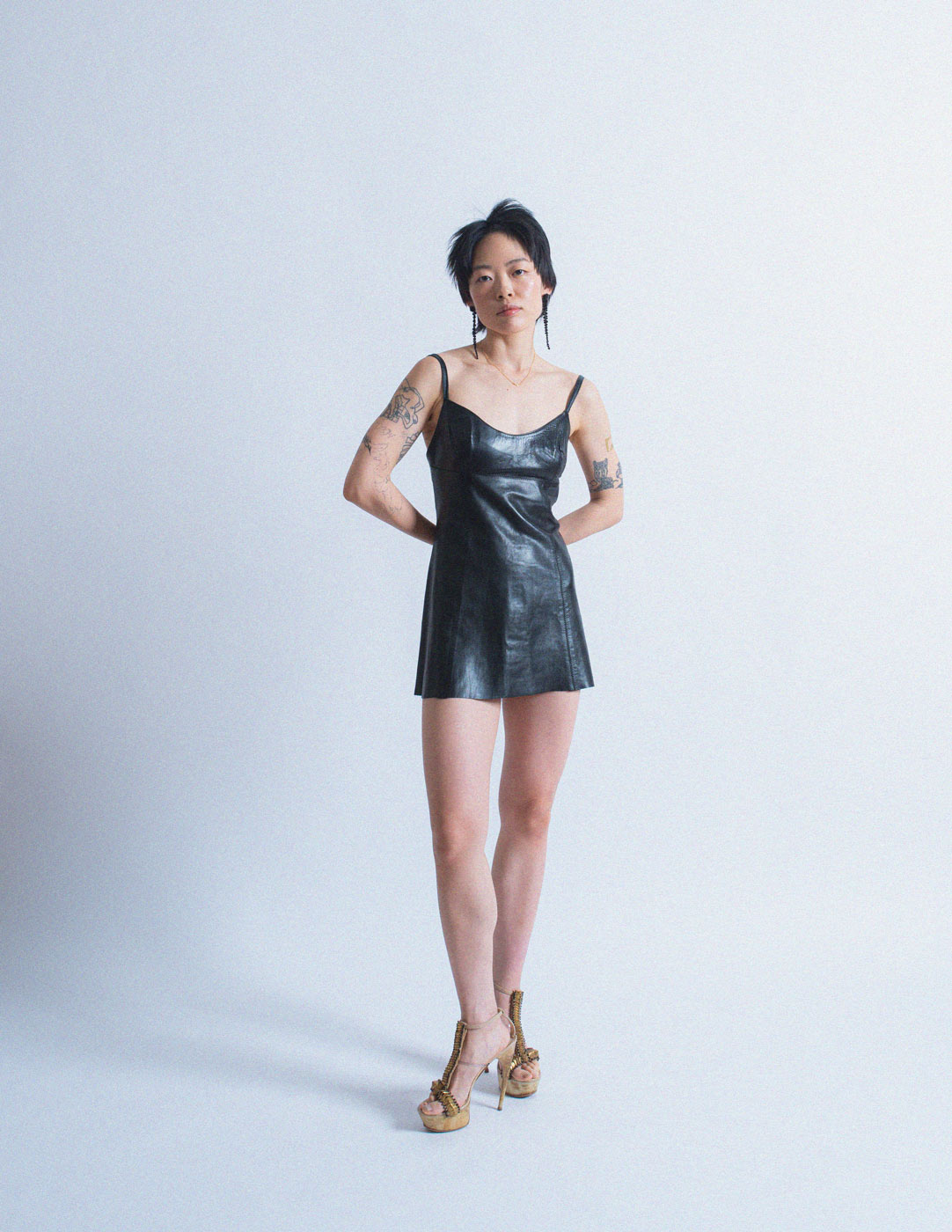 vintage black leather mini dress