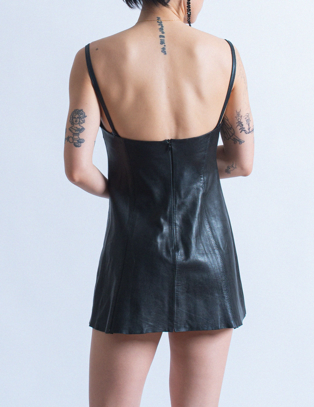 vintage black leather mini dress