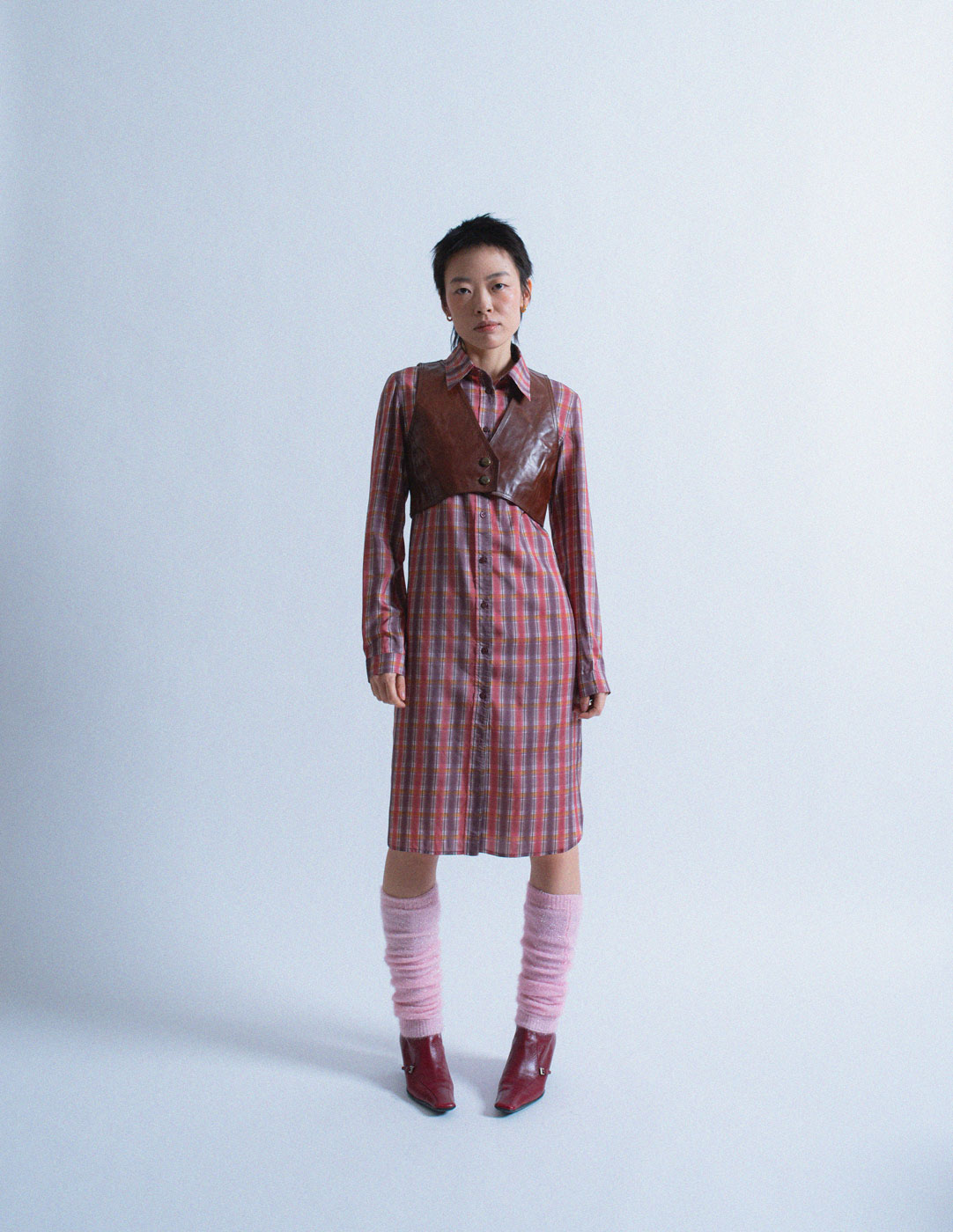 plaid silk shirt dress