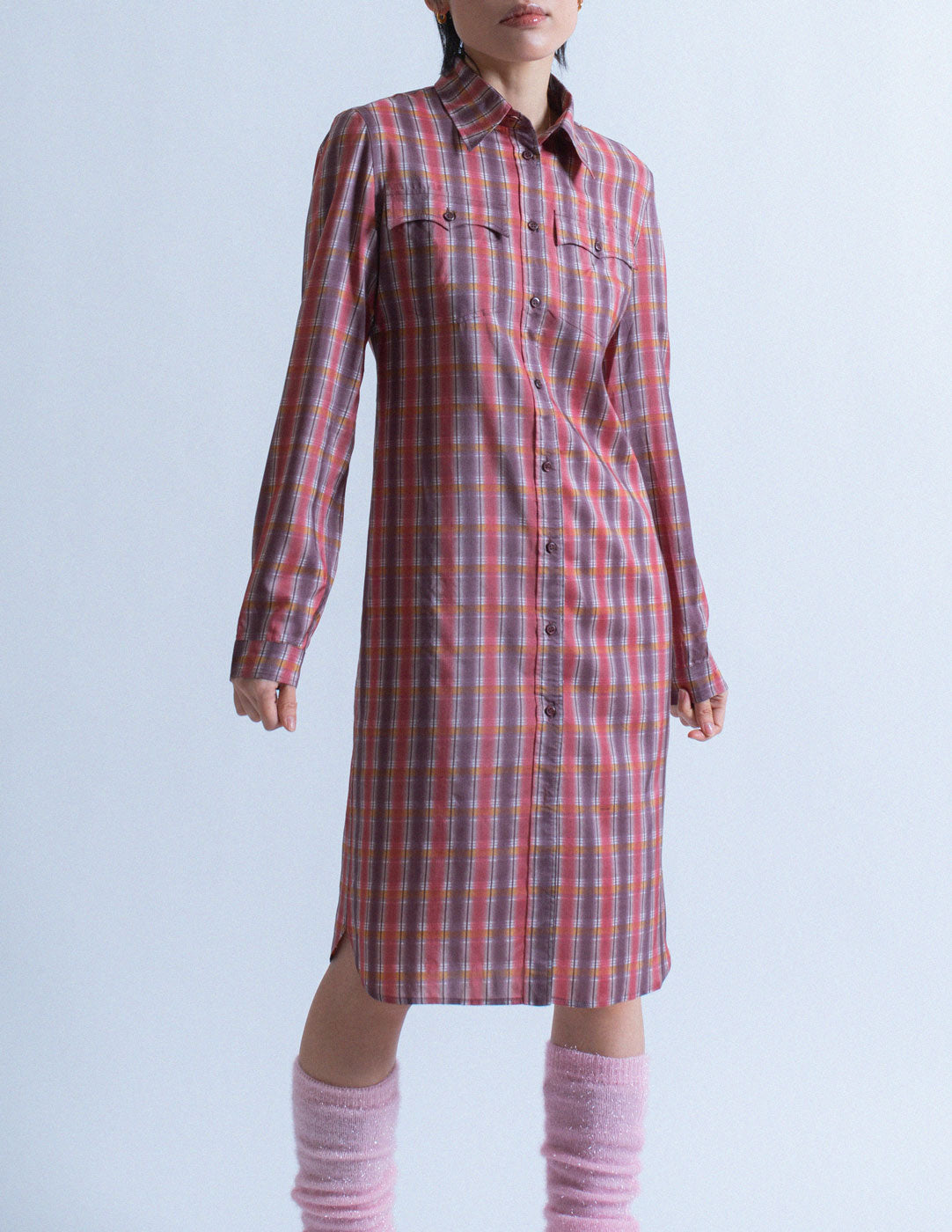 plaid silk shirt dress