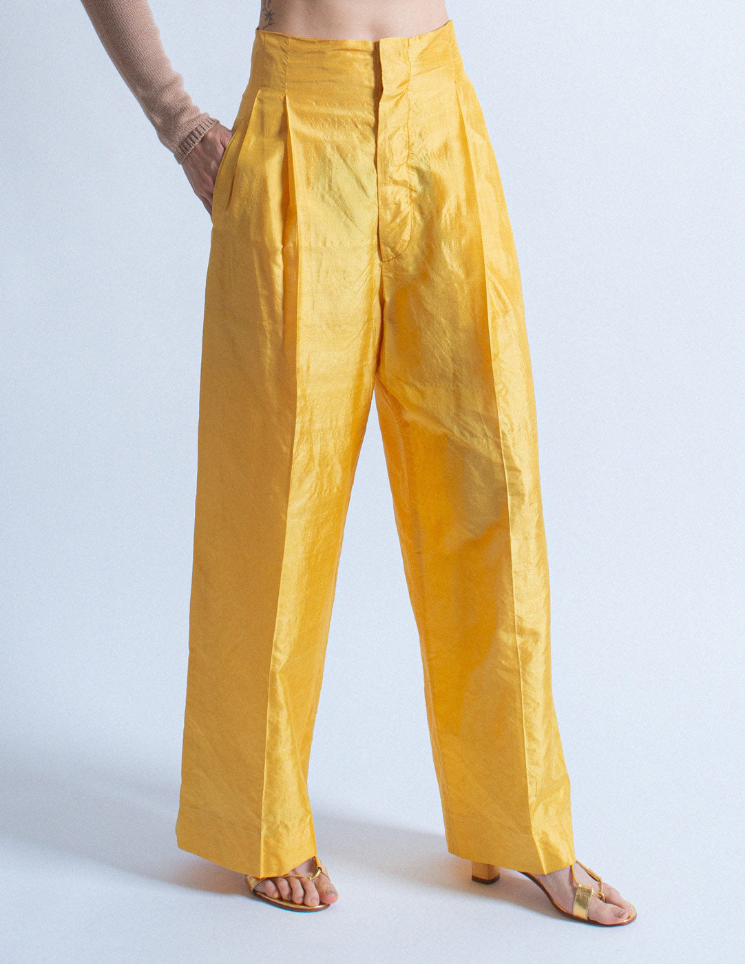 ROMEO GIGLI vintage marigold high waisted silk trousers