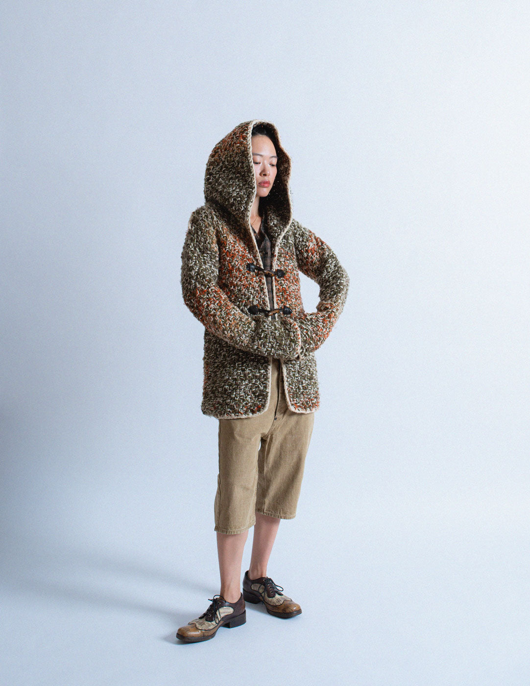 toggle button sweater coat with hood