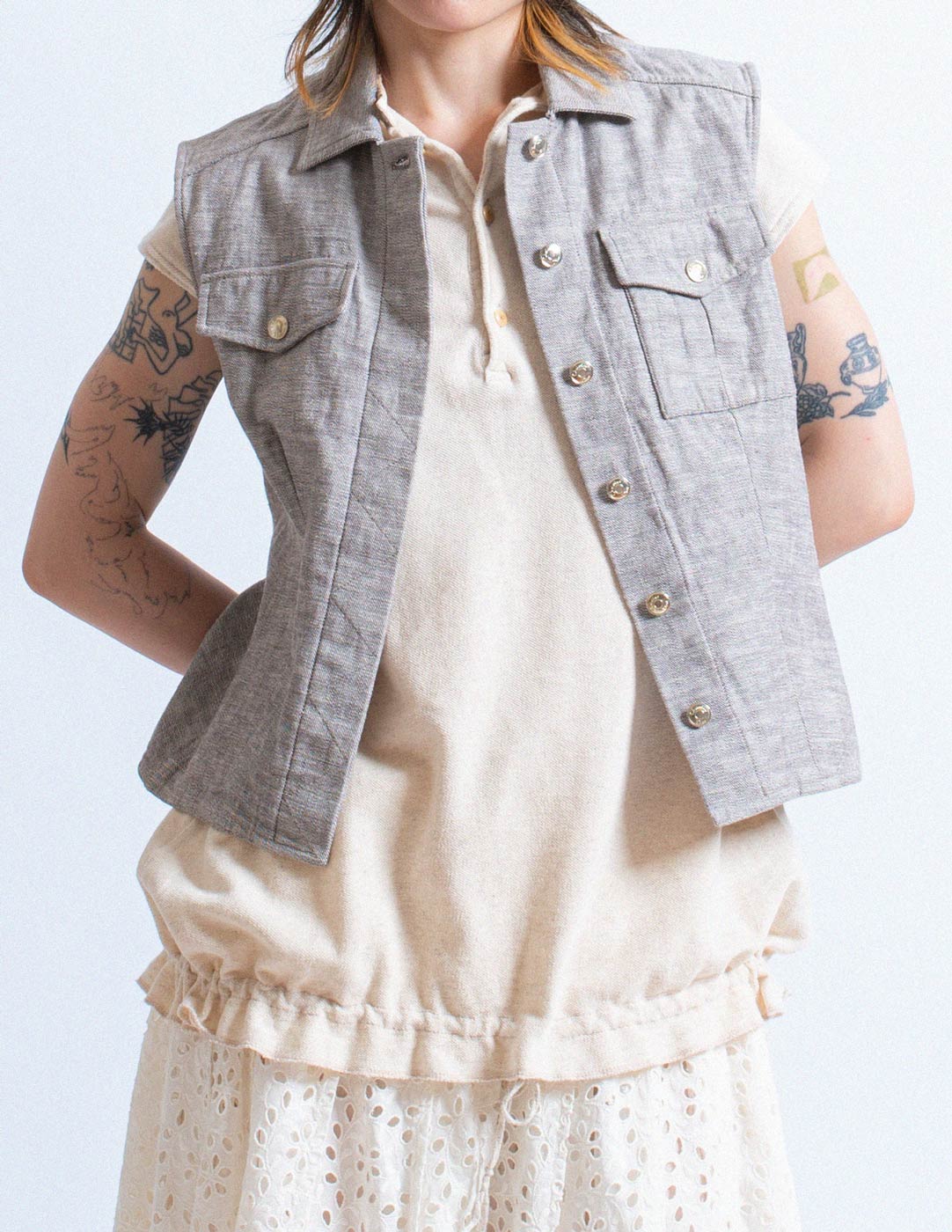 vintage light gray wash denim vest