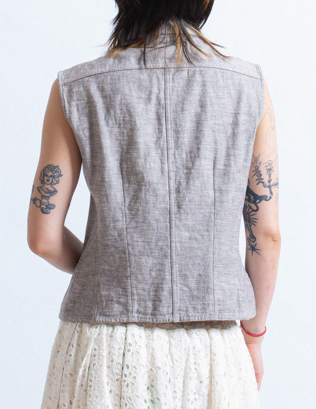 vintage light gray wash denim vest