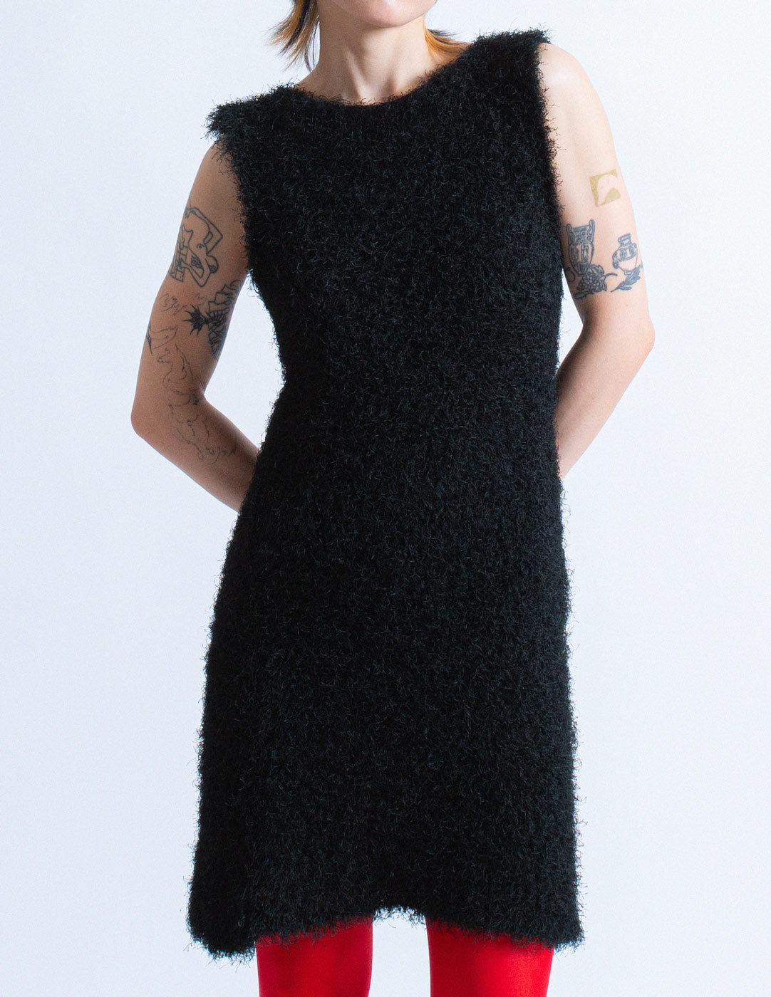 black fuzzy dress