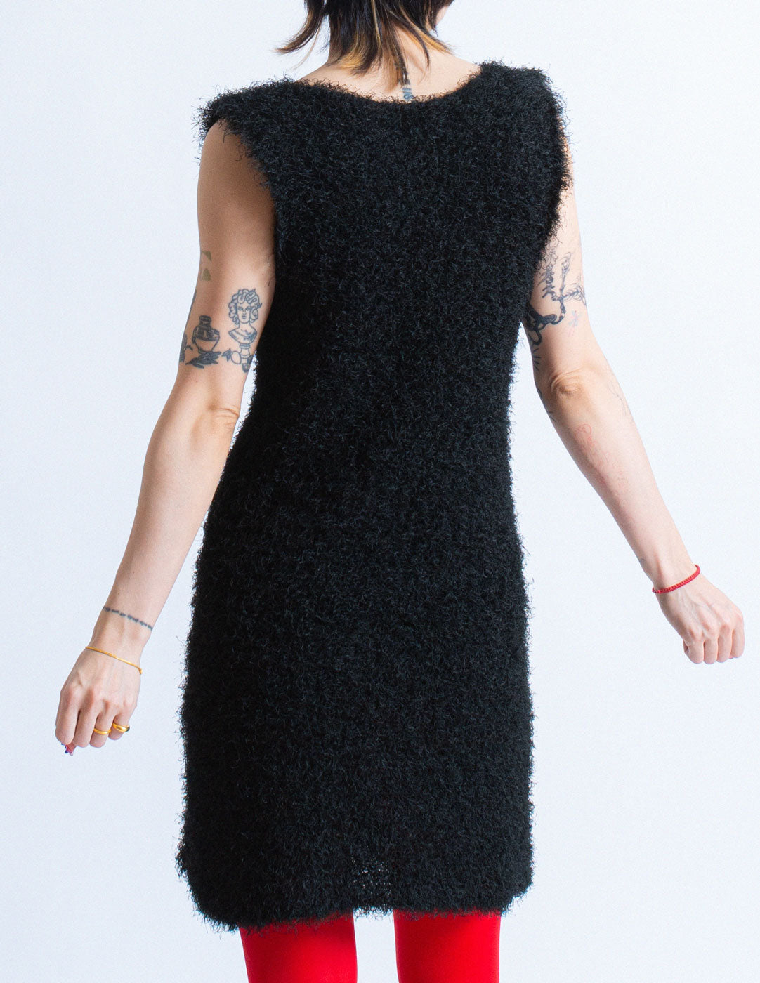 black fuzzy dress