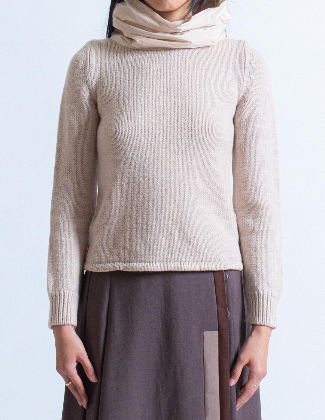 puffy nylon turtleneck wool sweater