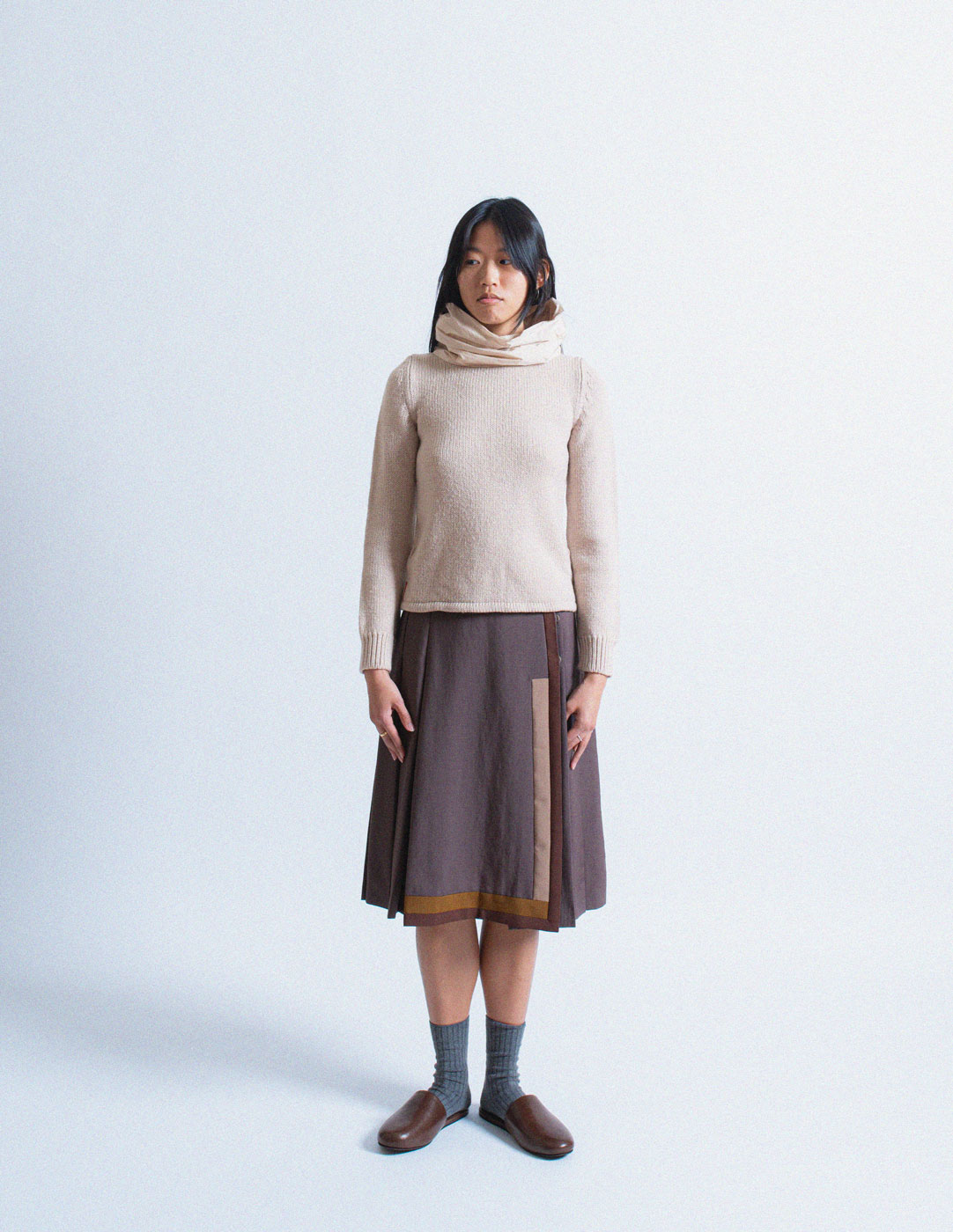 puffy nylon turtleneck wool sweater