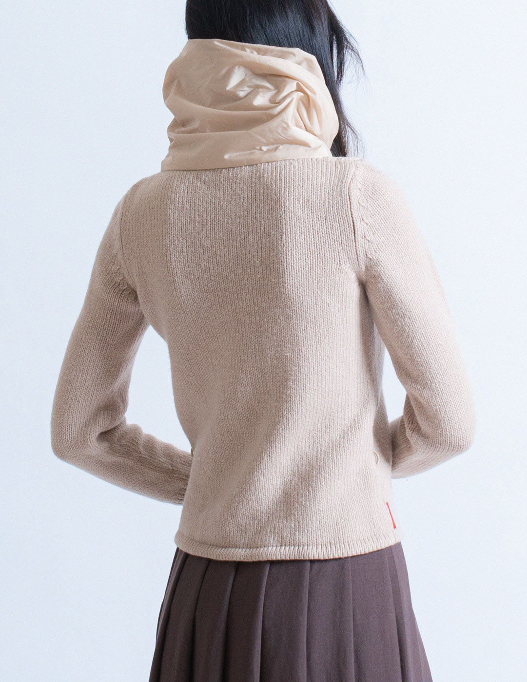 puffy nylon turtleneck wool sweater