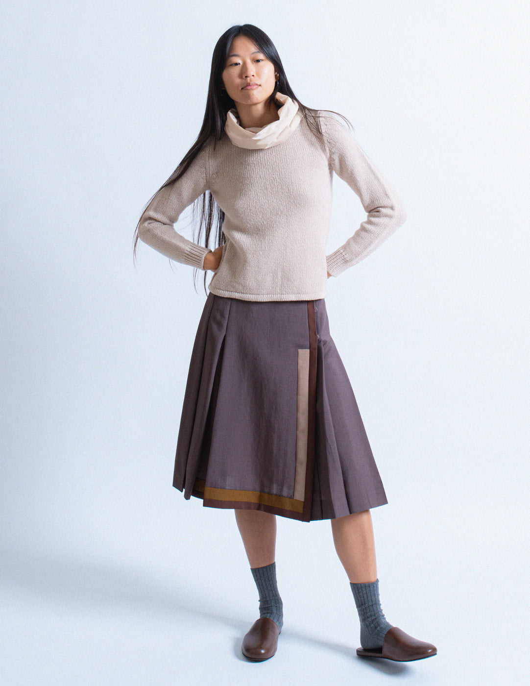 puffy nylon turtleneck wool sweater