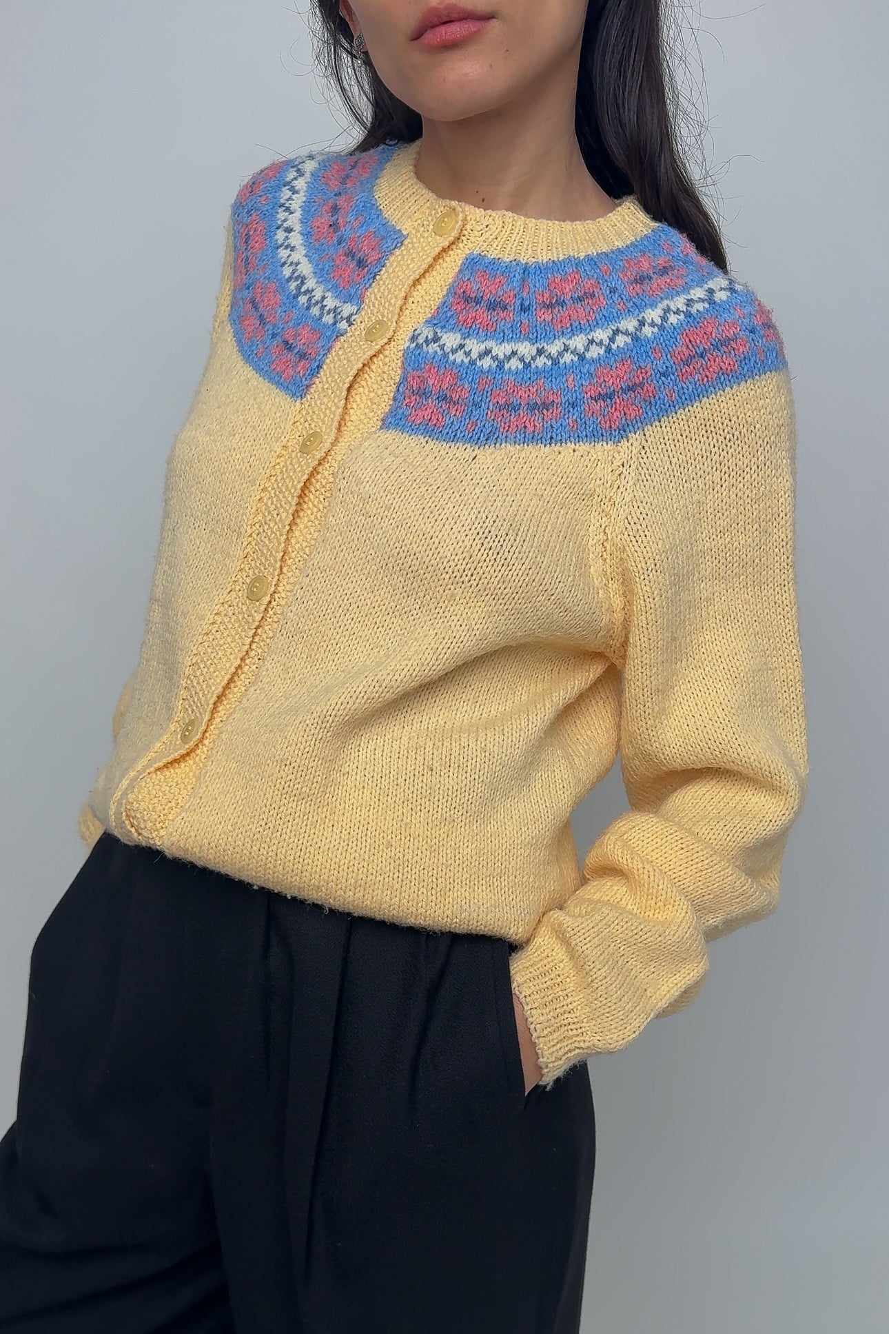 Vintage Daffodil Hand Knit Cardigan Sweater