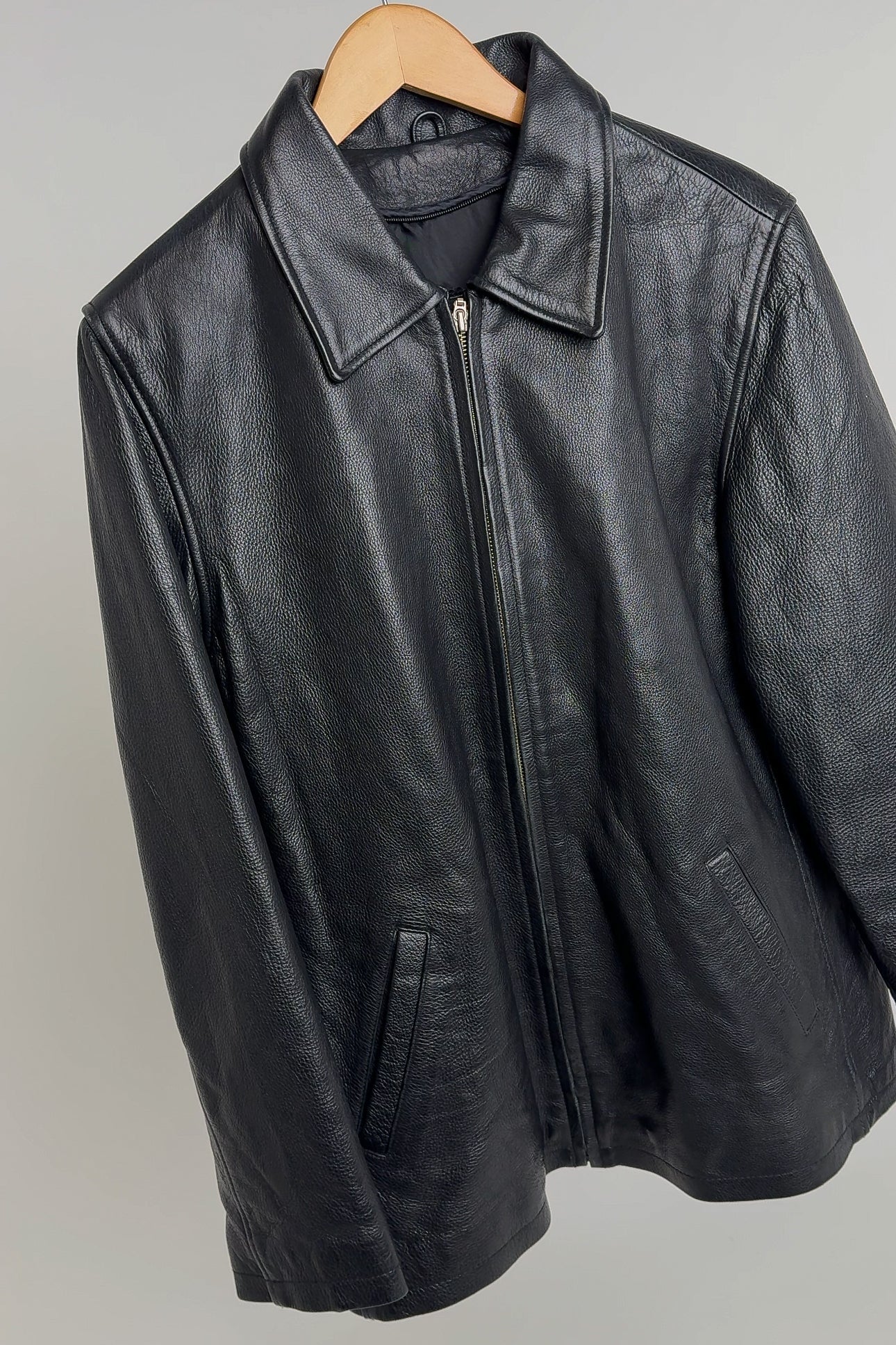 Vintage Carbon Leather Zip-Up Jacket